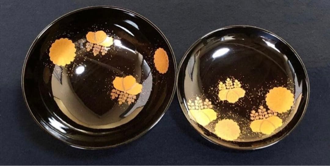 《レ》黒塗 菊桐蒔絵 煮物椀10客 雑煮椀 木製漆器 木箱251113え1