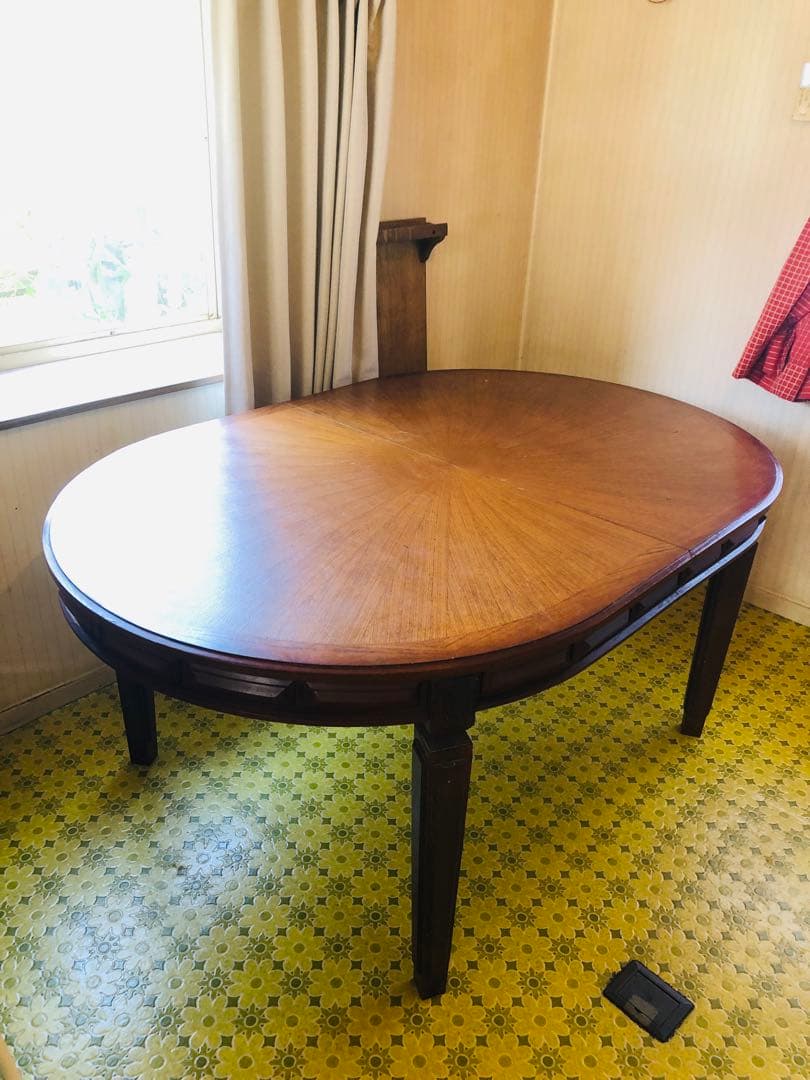 出た！！アンティーク　エクステンション　木製楕円形ダイニングテーブル 伸縮可能