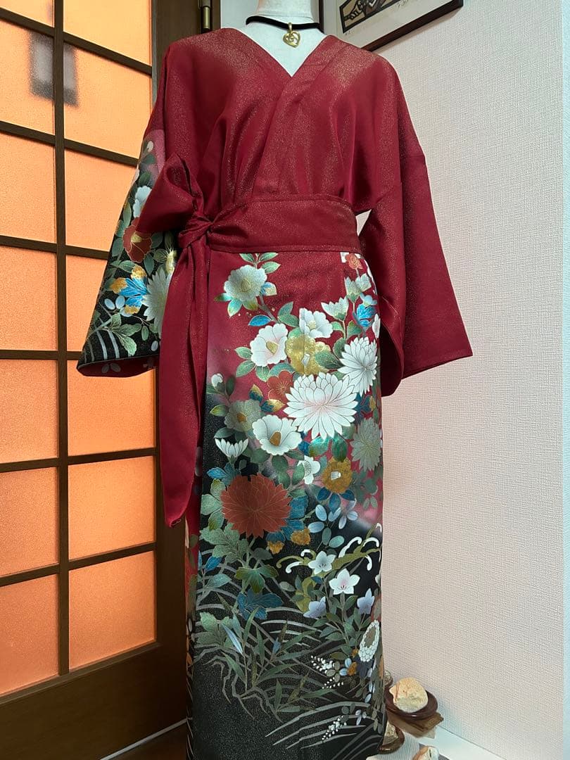 一点もの高級振り袖3wayKIMONO FUKU 最高級古典柄振袖 関芳/最高級金彩刺繍友禅 白/金 レース 上品 正絹 桂