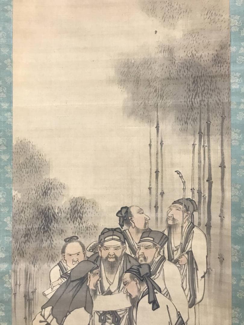 【真作】古市金峨/竹林七賢人/人物図/掛軸/名家伝来/AC-620