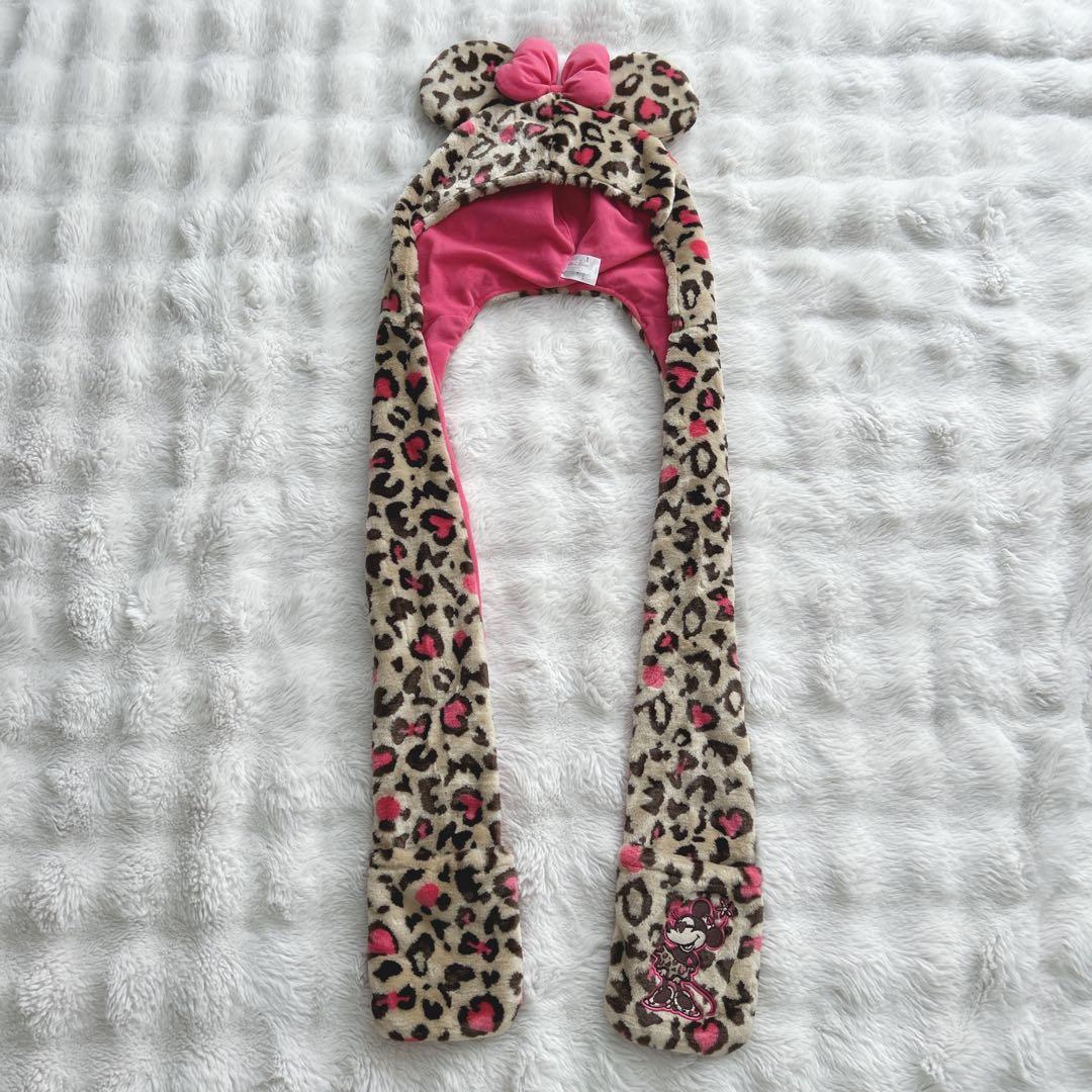 美品✨ディズニー☆ヒョウ柄 ファンキャップ マフラー ミニーちゃん
