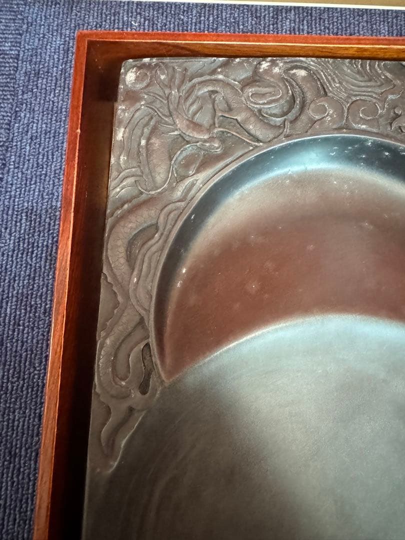 1964 中国骨董　雲龍鳳凰　満月　半月　硯　書道具　時代物