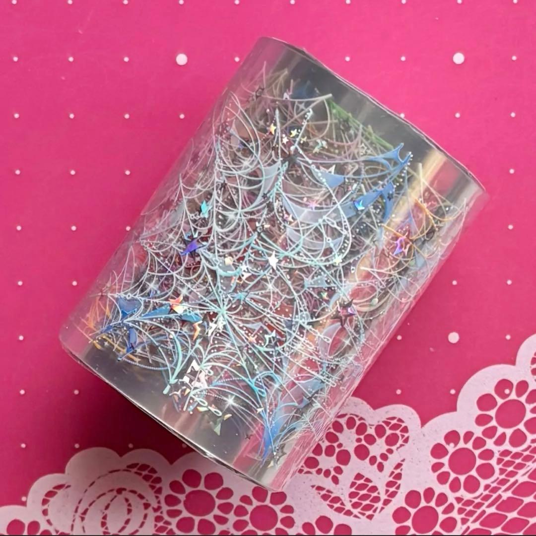 贝壳银 星梦网 6cm×10m 海外マスキングテープ 海外マステ 蜘蛛の巣