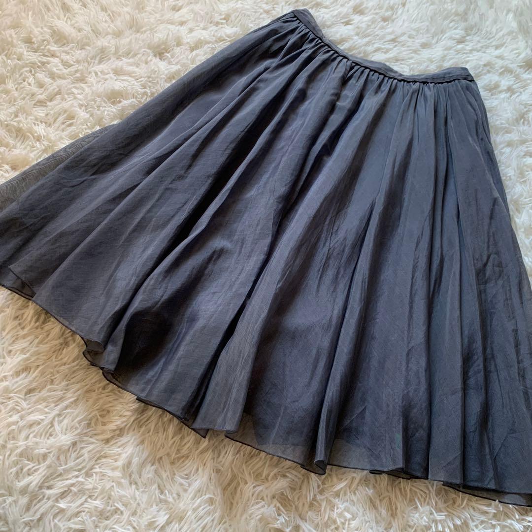 美品✨人気 フォクシー シアーサーキュラー スカート フレア シルク混 38