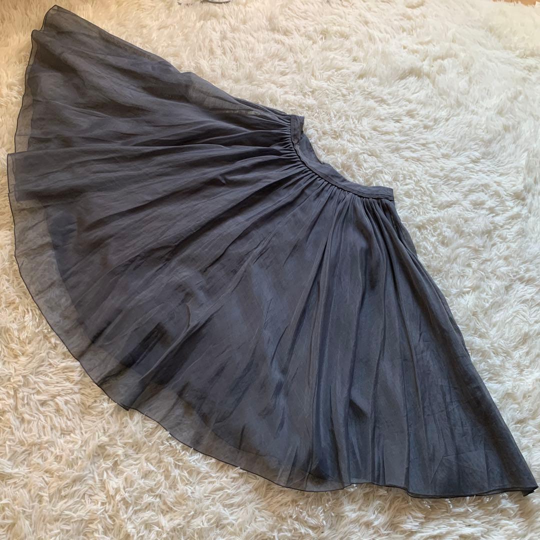 美品✨人気 フォクシー シアーサーキュラー スカート フレア シルク混 38