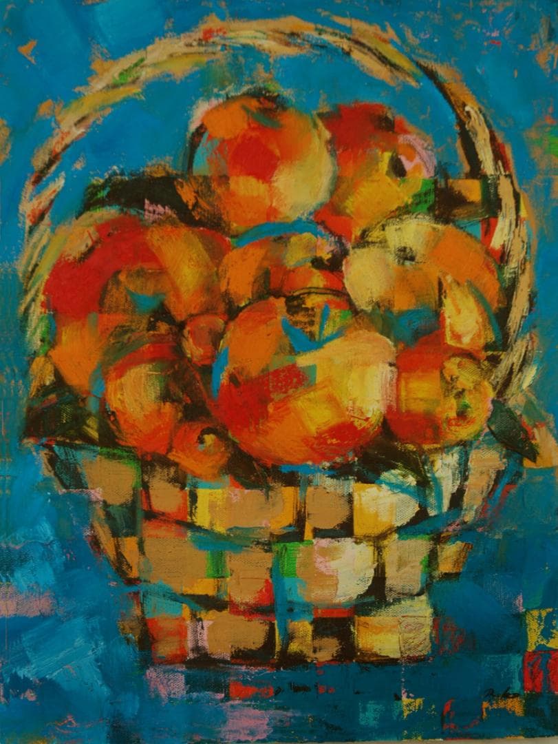 油絵 菅家令子 絵 絵画インテリア 額付(白) uF6-051721 静物 果物