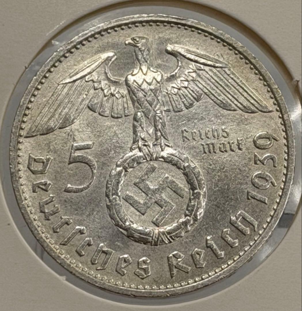 1939年ドイツポール・フォン・ヒンデンブルク5ライヒスマルク銀貨 ハイ