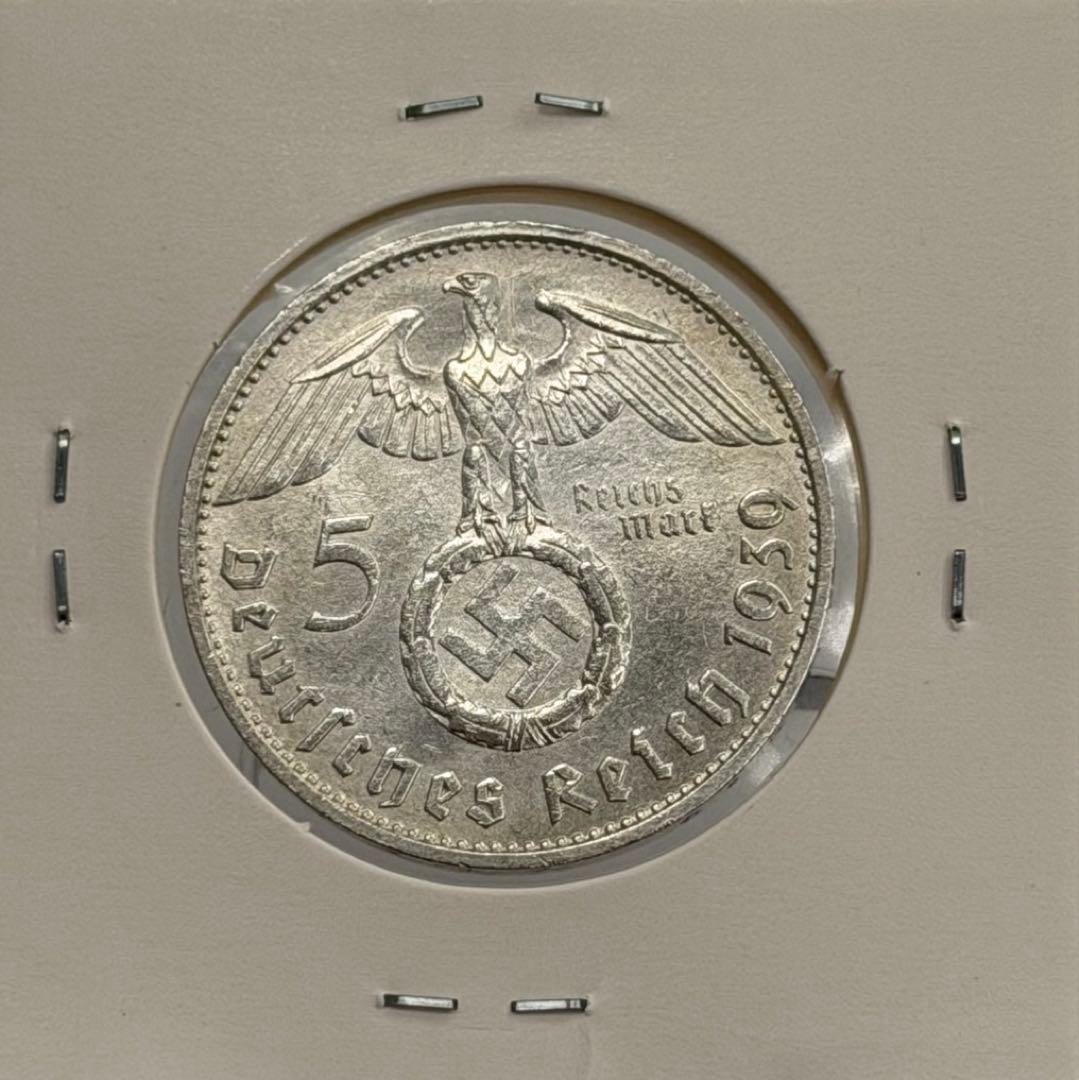 1939年ドイツポール・フォン・ヒンデンブルク5ライヒスマルク銀貨 ハイ