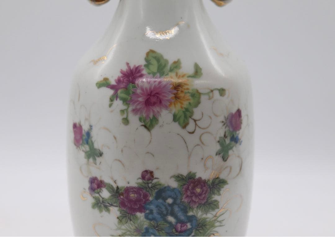 中国 金彩花卉紋双耳瓶 景鎮名瓷 送料込み0411