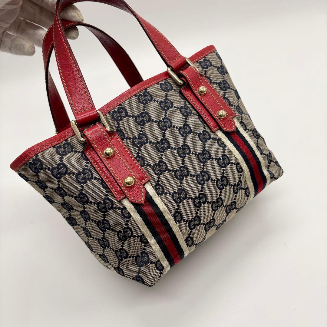 美品 ✨ グッチ ミニトートバッグ GG柄 シェリーライン キャンバス 赤