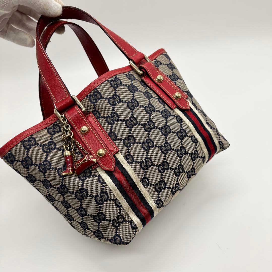 美品 ✨ グッチ ミニトートバッグ GG柄 シェリーライン キャンバス 赤