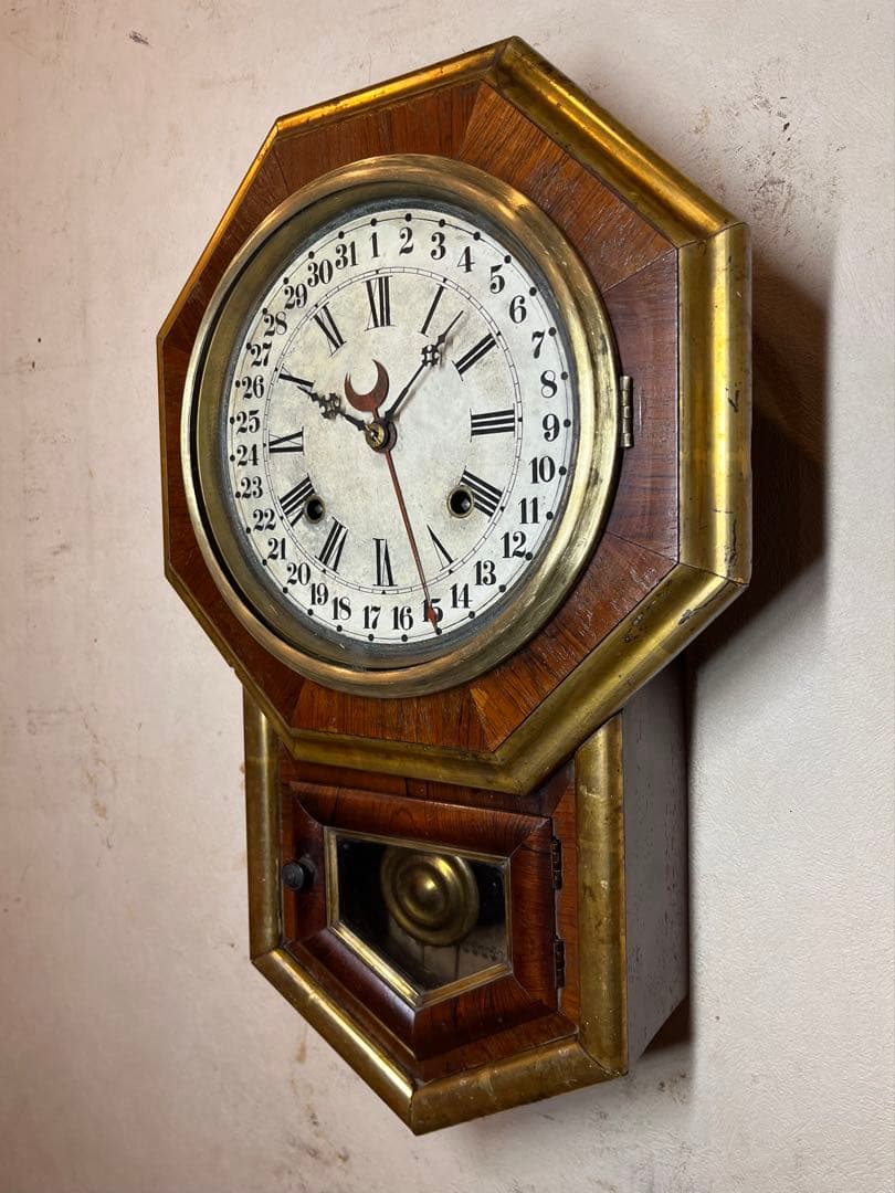 ウェルチ 米　カレンダー付　柱時計　古時計　振り子　レトロ　ゼンマイ　精工舎