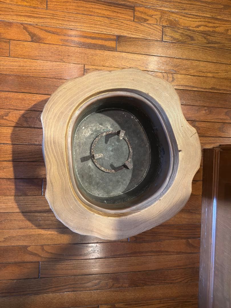 天然木 くり貫き 火鉢 銅版落とし ＊ アンティーク 古民家 切株 茶道具