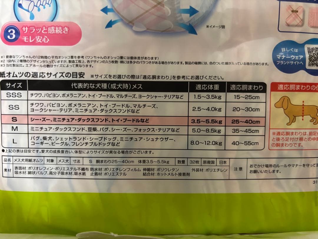 未使用⭐️未開封品⭐️ユニチャーム マナーウェア Sサイズ 32枚入り
