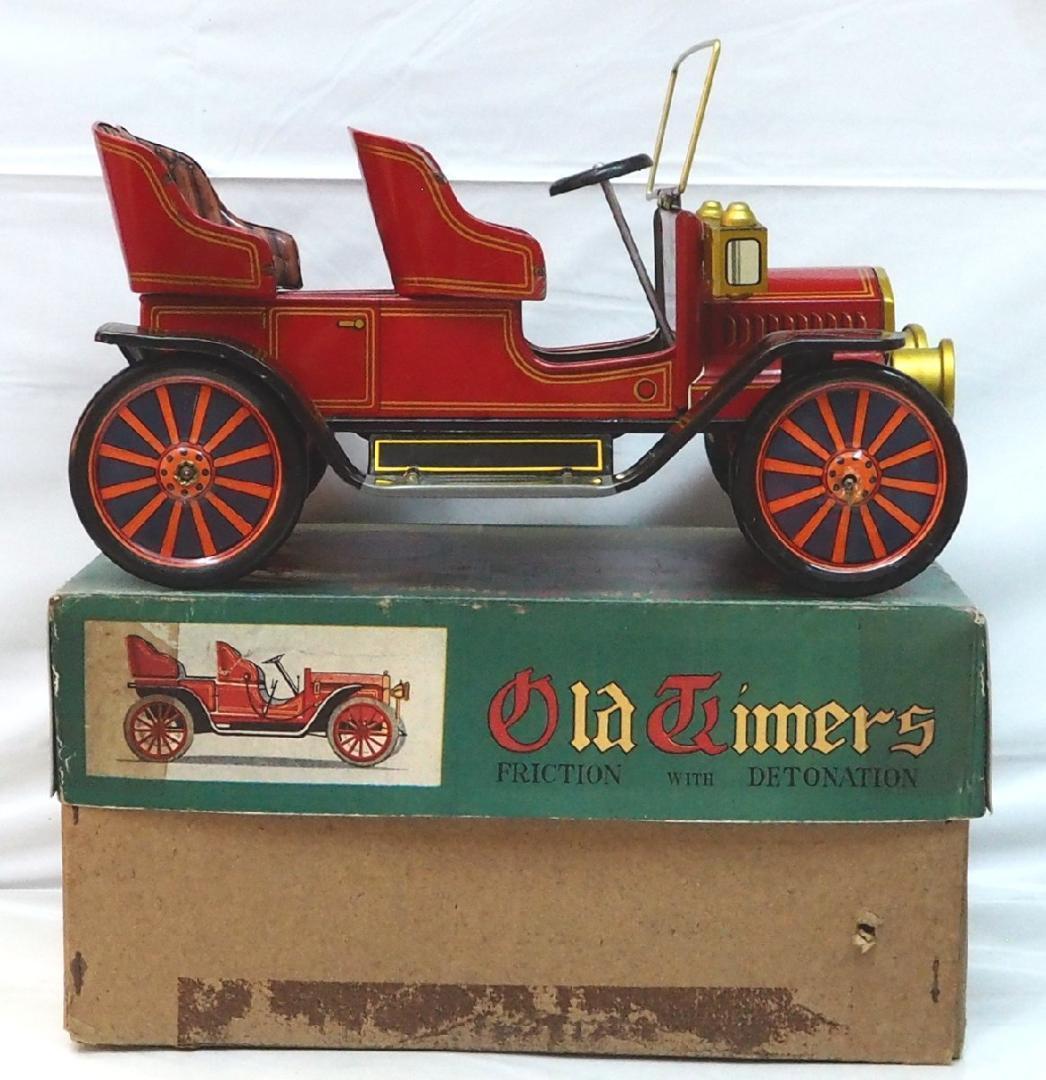 増田屋【オールドタイマー 大 タイヤ外れ有 赤】ブリキin toy car箱付