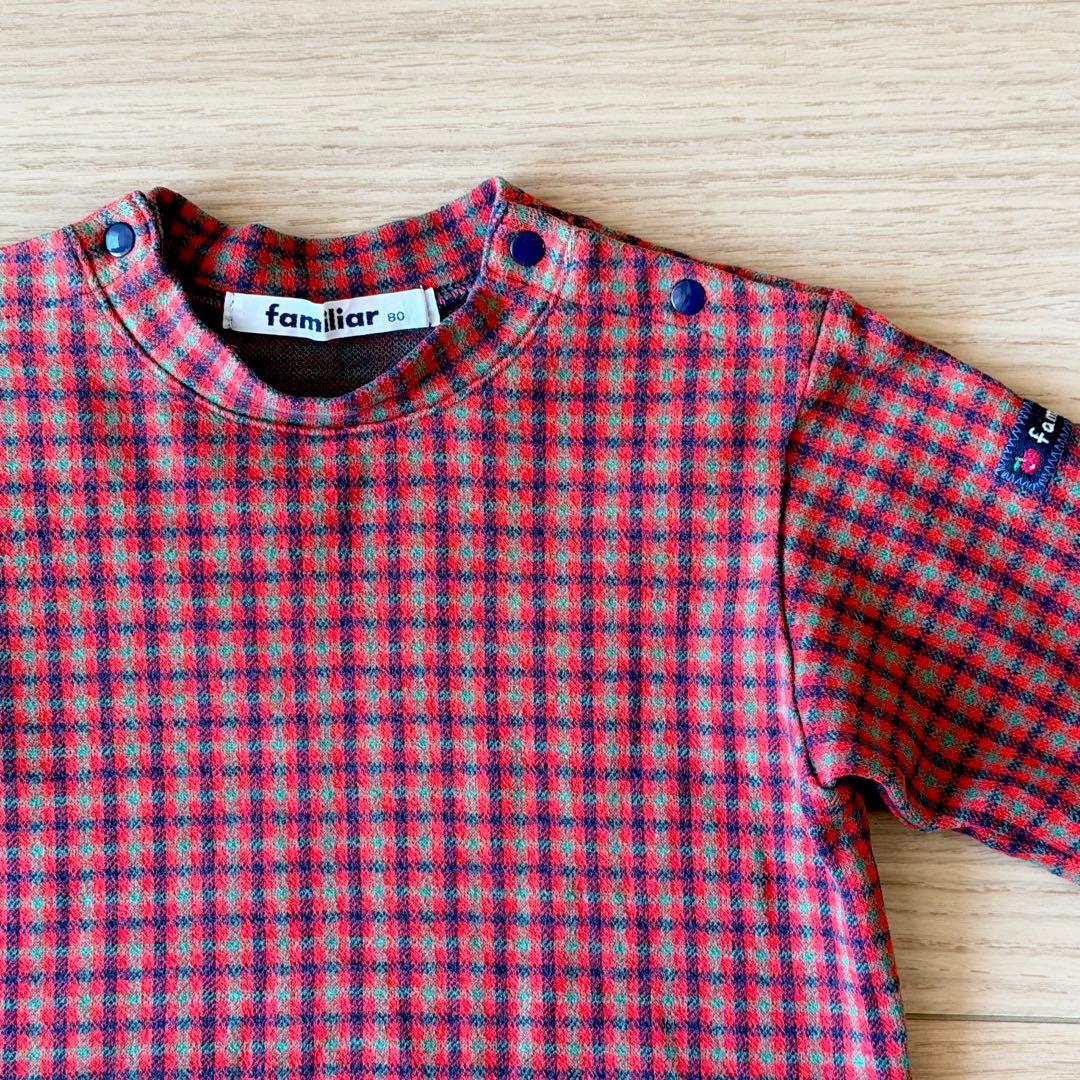 familiar 赤系 チェック柄 長袖 80cm - メルカリ