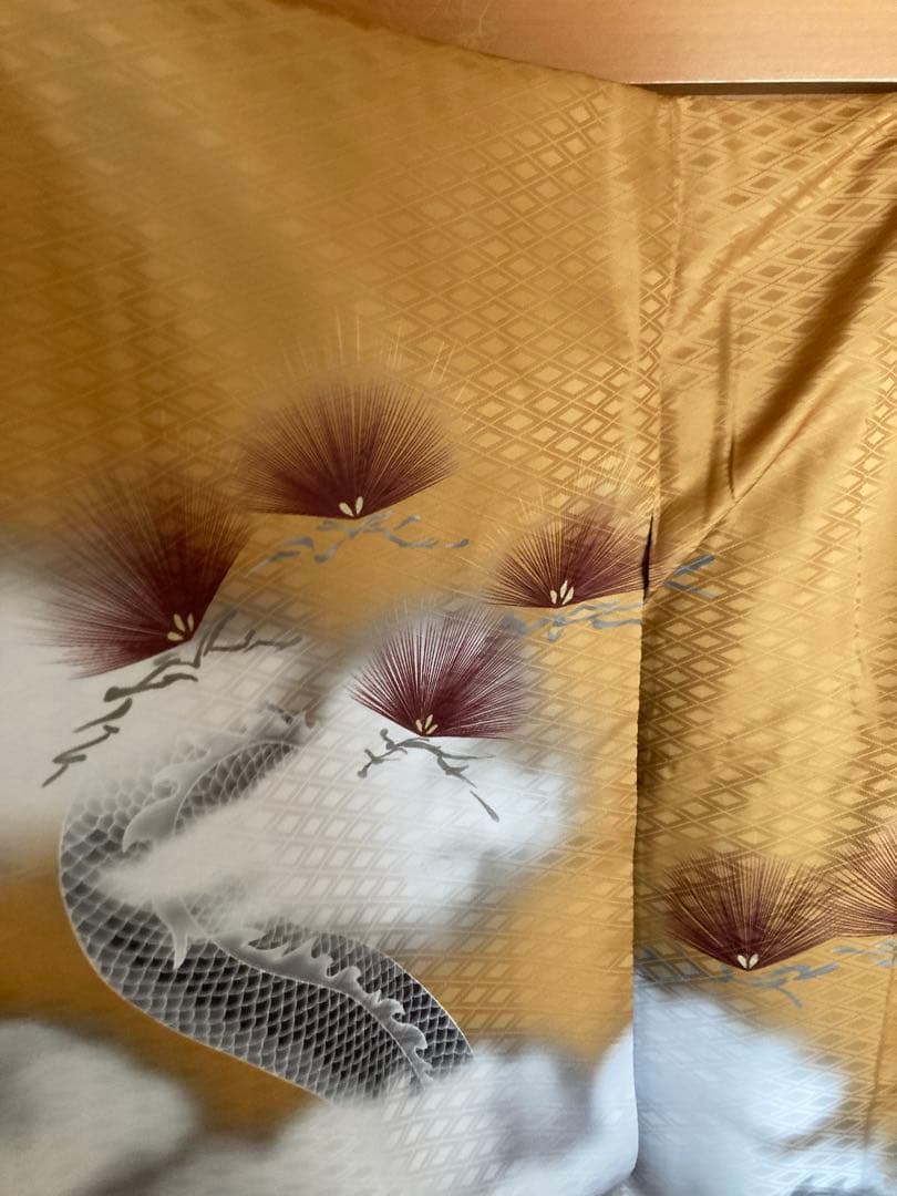 京越卸屋　七五三 着物セット 12点 鷹龍-金茶-藍鼠袴　男の子 5歳