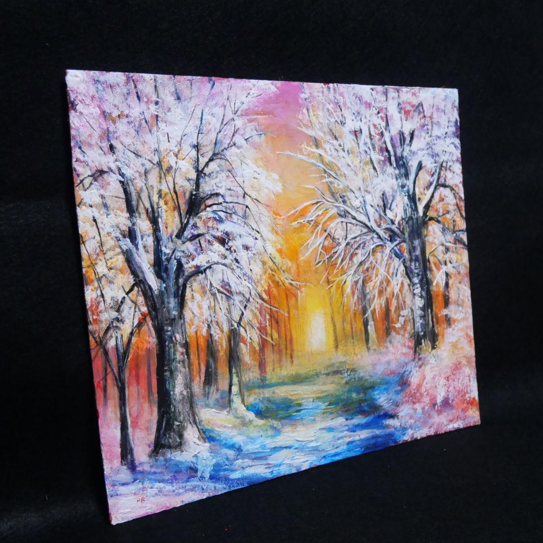 油絵 油彩 油彩画 絵 絵画【冬の夕陽】