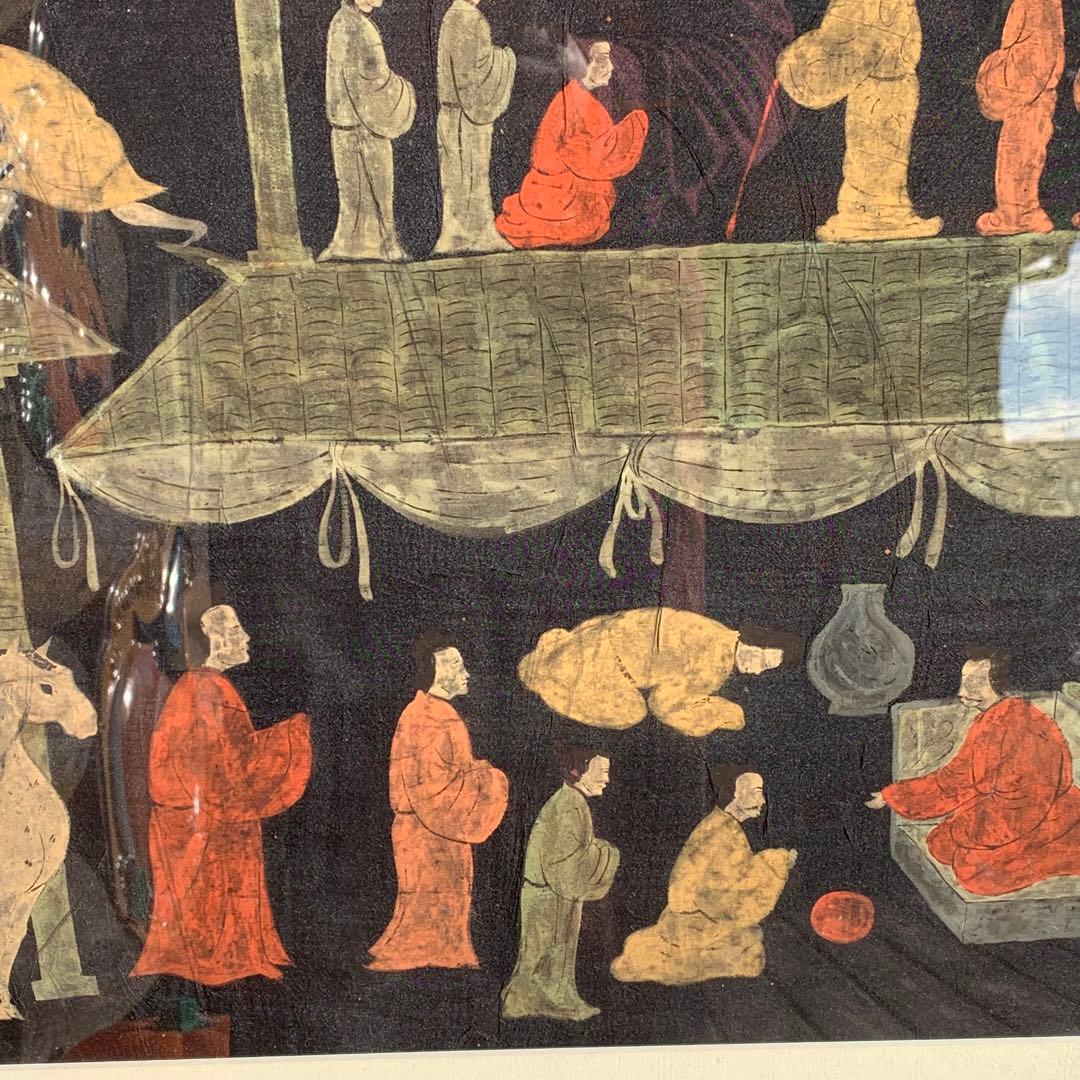 楚国　漢代　帛画　中国　シルク　絹　絵画　額縁　骨董品　馬　王　鳳凰　人　アート