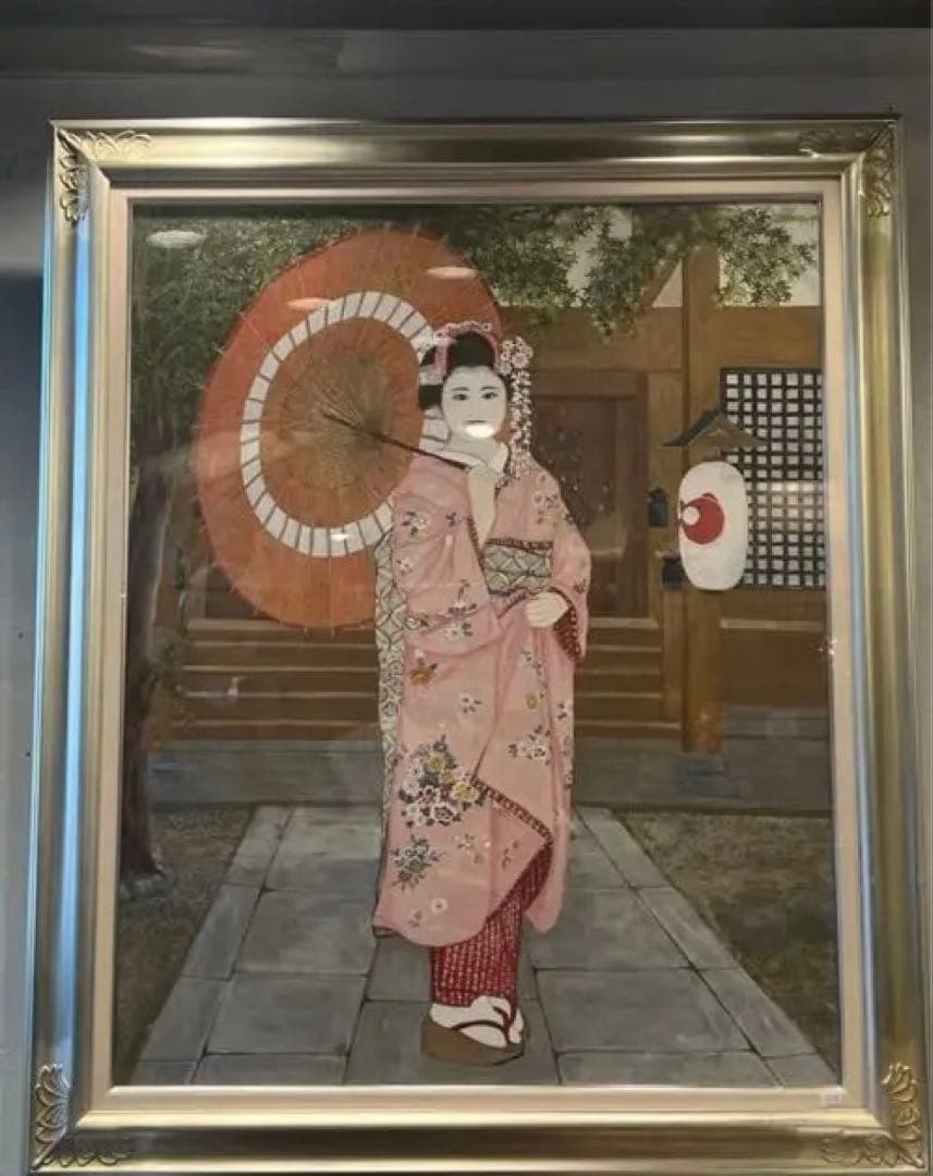 お買い得送料込み美品　超大作京都神社に舞子さん大型水彩画¥180000大幅値下げ