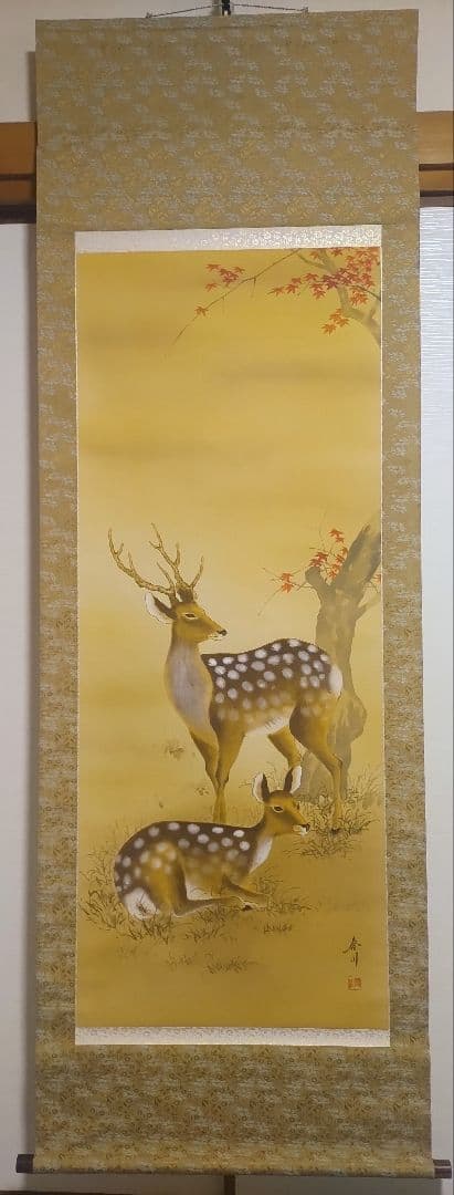 ご希望額まで値下げ～@赤富士鷹・紅葉鹿・猛虎 鳥獣画の複製掛軸3本セット