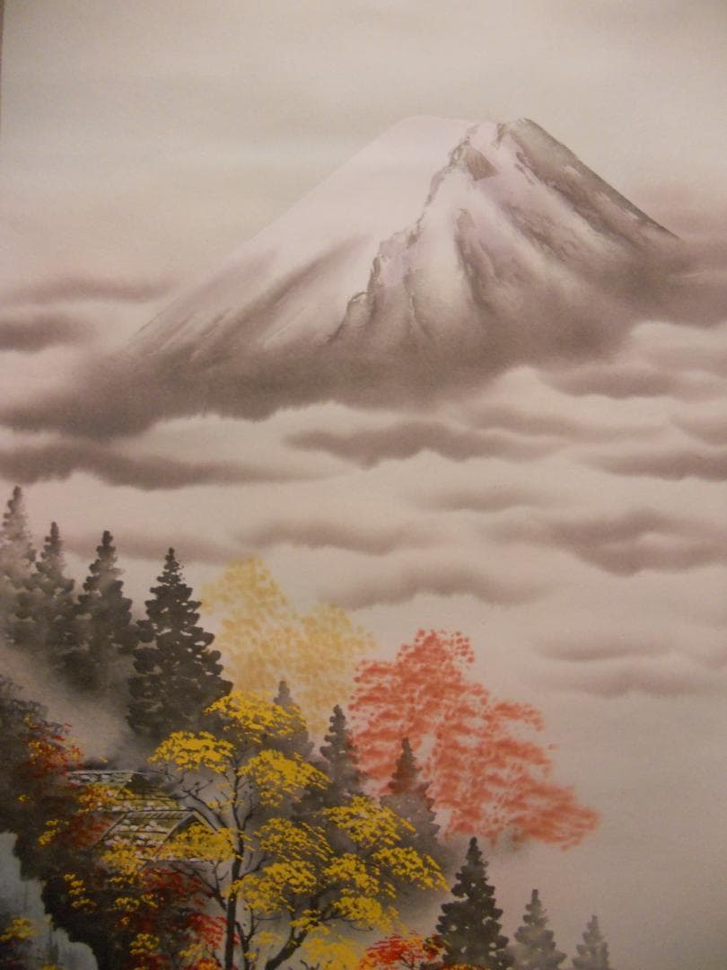 掛け軸 紫雲 富士秋景之図 絹本 希少 軸装 茶道具 掛軸 美品 です。