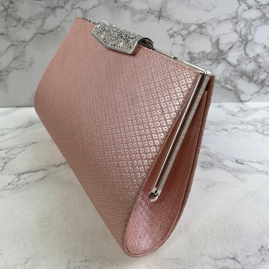 佐賀錦織 ピンク×銀 和柄 振袖 着物 和装用バッグ 草履23㎝ M 2点セット