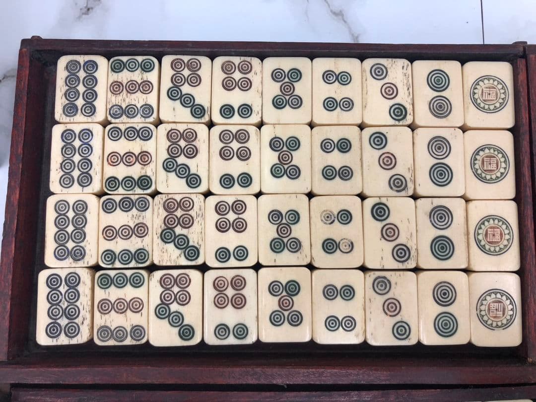 値下げ！麻雀牌　中国美術　唐木箱　背竹　骨牌　骨董品　アンティーク　年代物　希少
