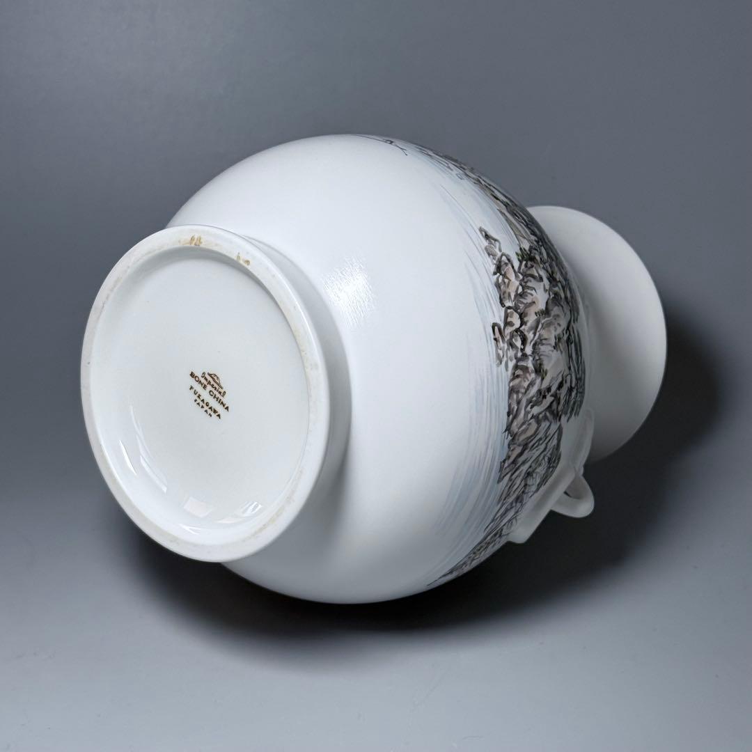 オールド深川製磁 山水図花瓶 銘有 昇然 高さ20.2cm インテリア
