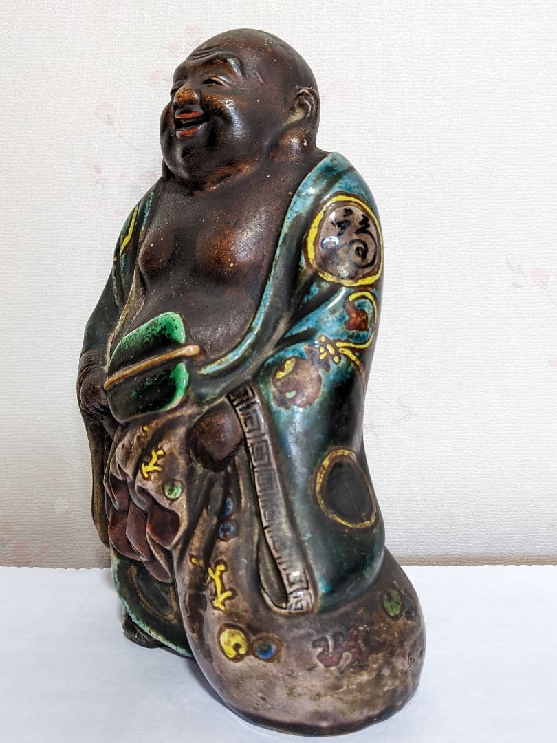 ⭐遺品少数 江戸時代 再興九谷焼 五彩手 布袋像 仏像 置物飾り 縁起物骨董品