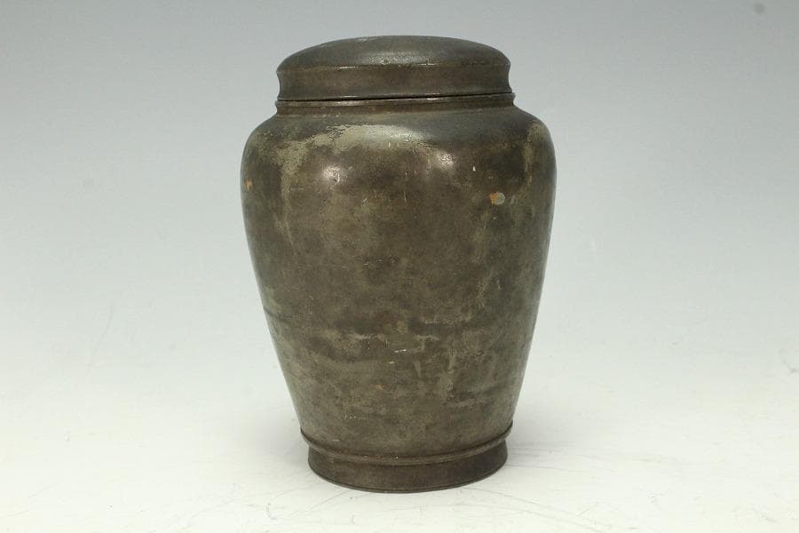 中国美術 煎茶 唐物 古錫 茶入 尚天泰造 時代物 古美術(K-YC457)