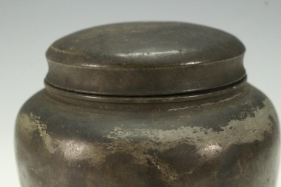 中国美術 煎茶 唐物 古錫 茶入 尚天泰造 時代物 古美術(K-YC457)
