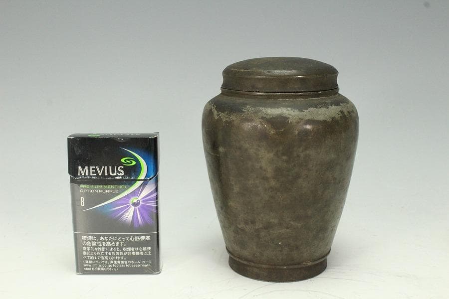 中国美術 煎茶 唐物 古錫 茶入 尚天泰造 時代物 古美術(K-YC457)