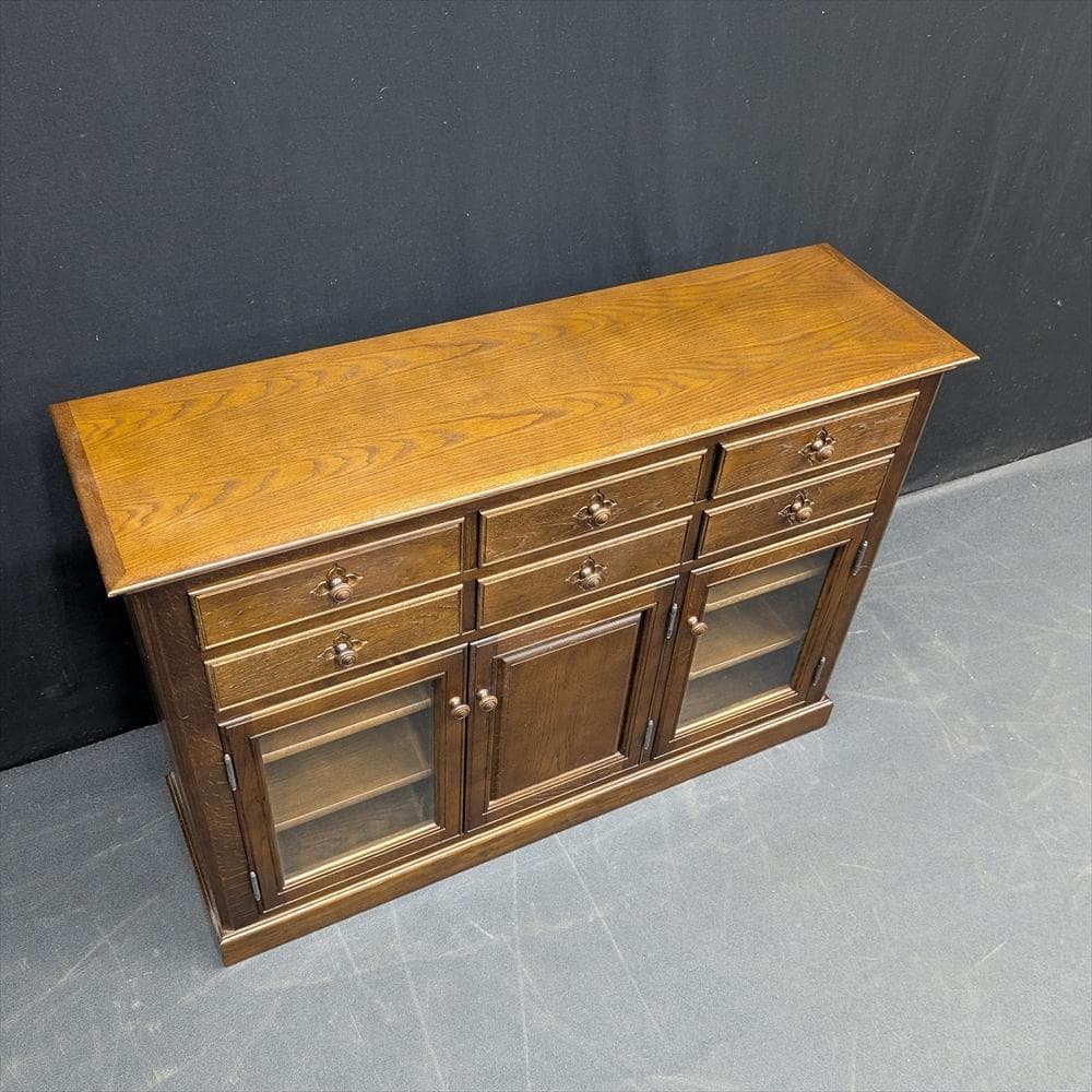 美品 えぞ民芸 花柄サイドボード キャビネット リビングボード 飾り棚 民藝