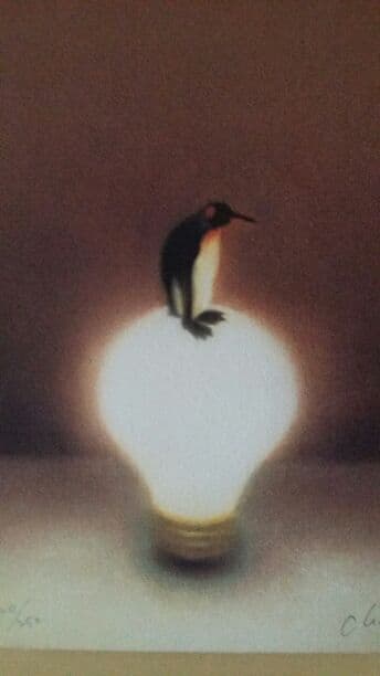 牧野千穂 版画（キャンバスジクレー） 幸福なペンギン