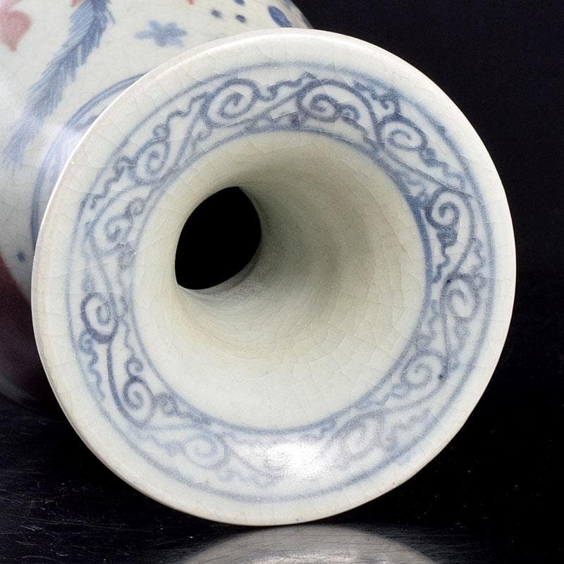 中国　青花釉裏紅　魚藻文　玉壺春瓶　C　7043