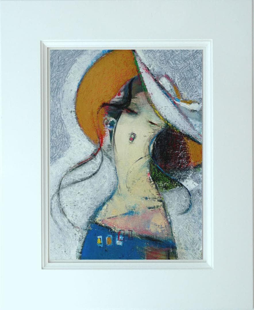 油絵 菅家令子 絵 絵画インテリア額付(青緑＋金色の枠) F6-081812女性