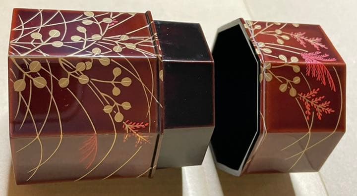 中村宗悦 萩に雁 紅溜塗 八角形