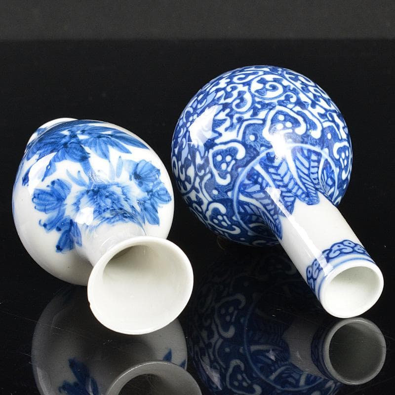 中国 景徳鎮製銘 成化銘 青花 花文瓶 小瓶 2点