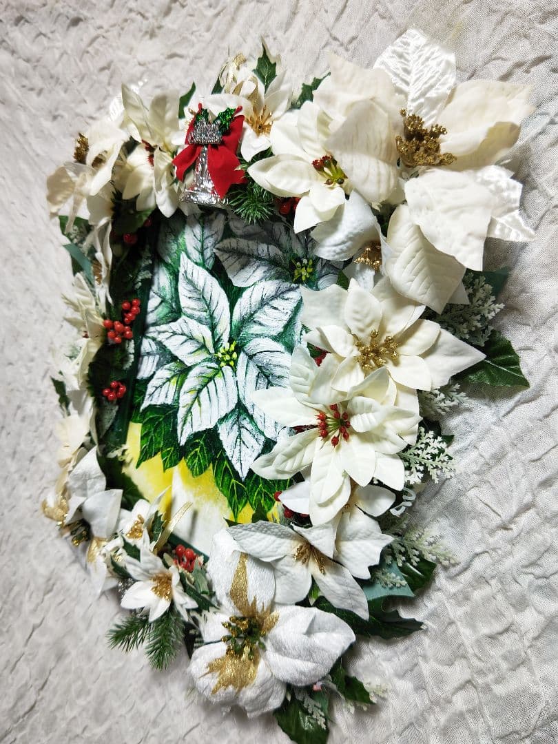 油絵 絵画 【白いポインセチア】