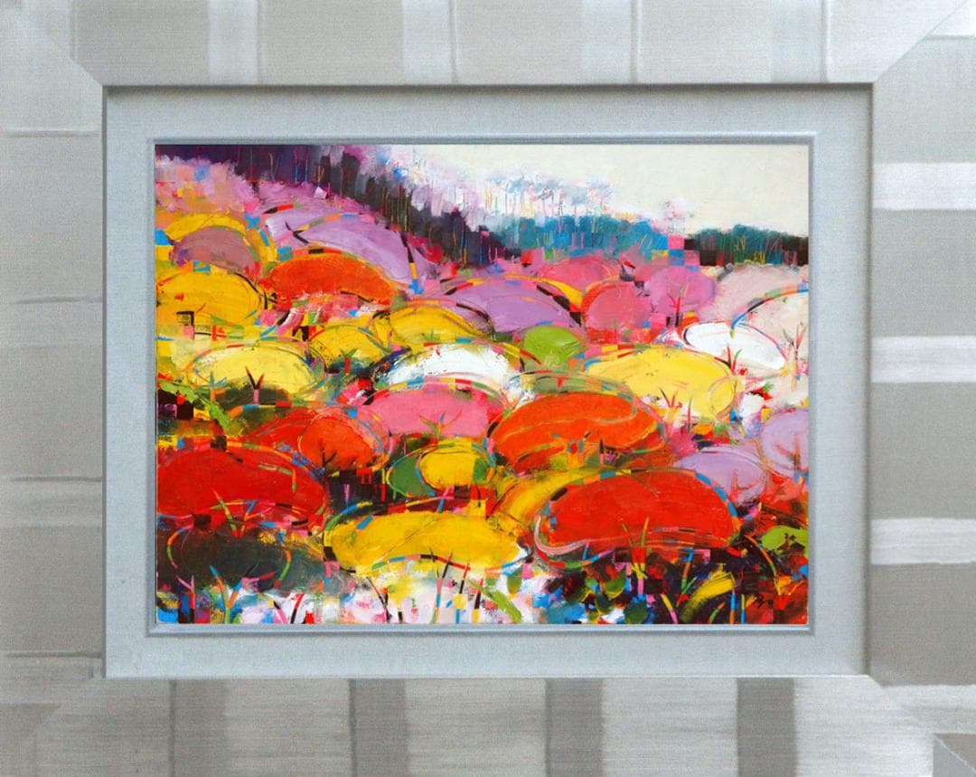 油絵 菅家令子 絵 絵画インテリア額付(黒) uF6-081711 風景 紅葉