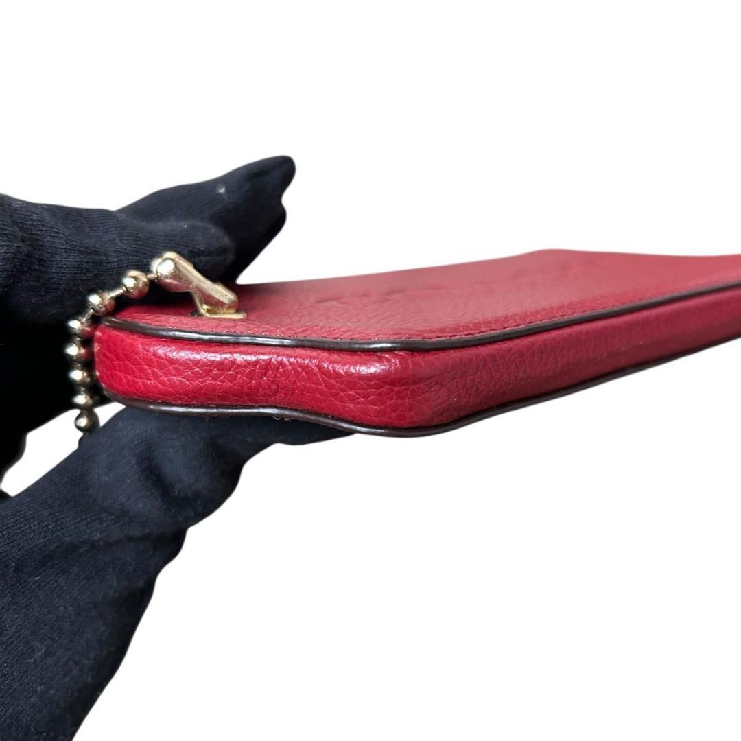 極美品　コーチ　ポーチ　ケース ジップ レザー レッド 財布 リストレット