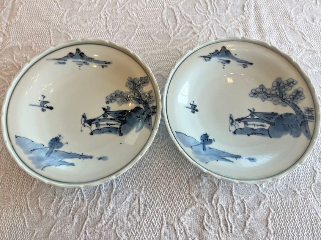 青い風景画の陶器皿 2枚セット - メルカリ
