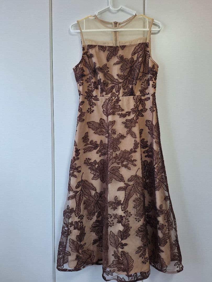 Leja チュールパイピングリーフ ベルト付き Aラインワンピース