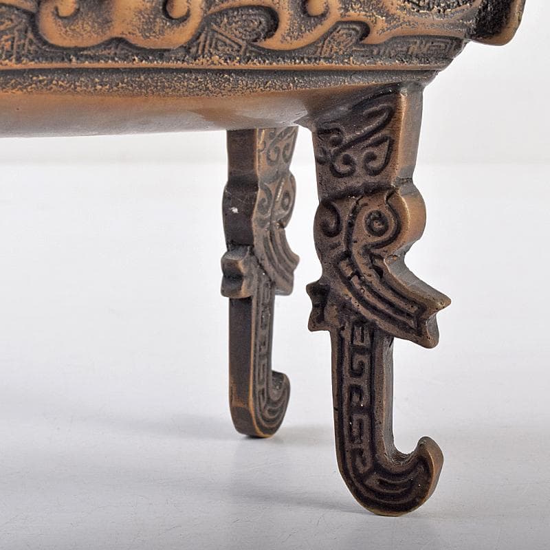 高岡銅器 米田陵山作 鋳銅 獅子摘 四方香炉 鼎 M R7650