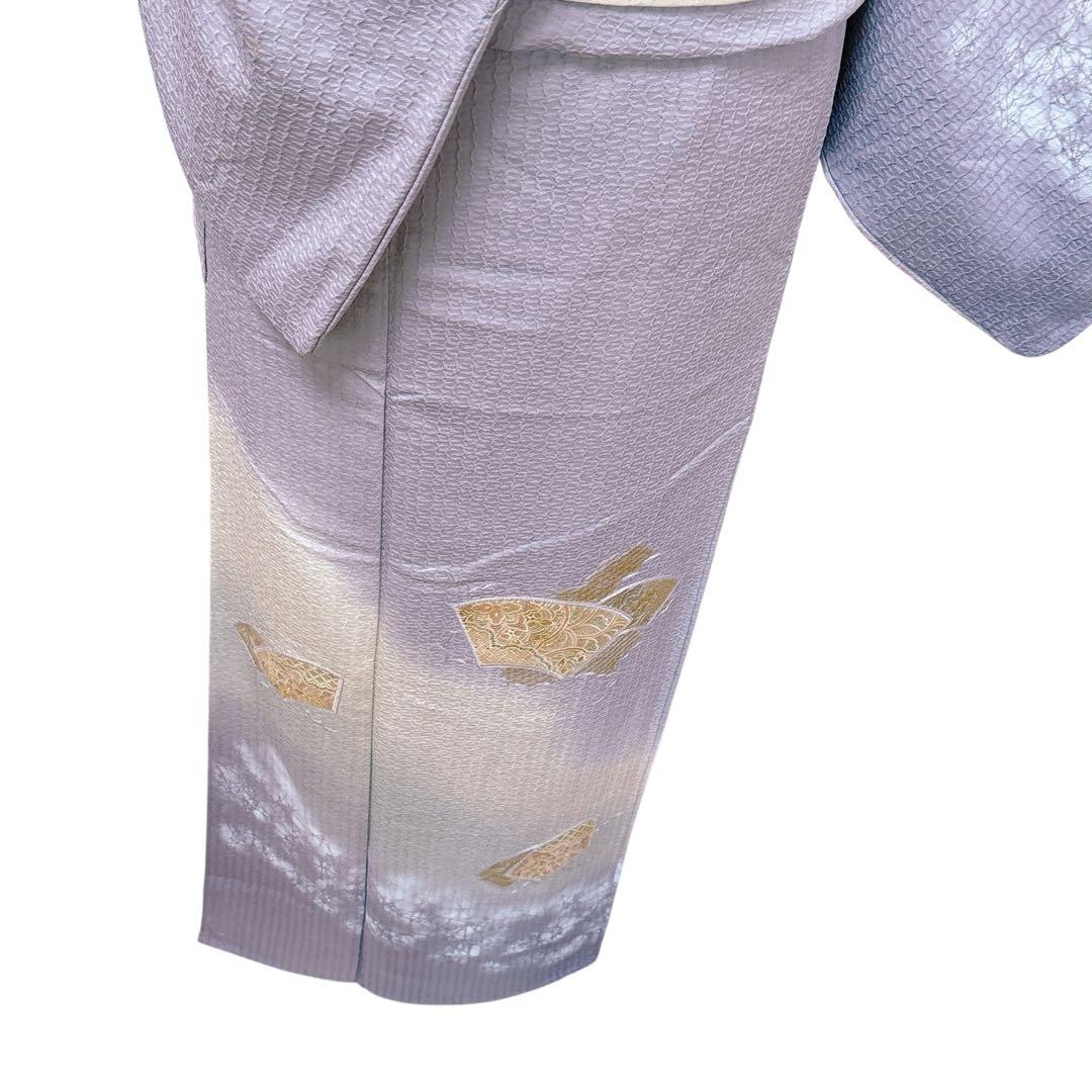 AA8美品 着物 袷 付け下げ刺繍 シワト 薄紫 正絹 暈し 手縫い仕立て 美