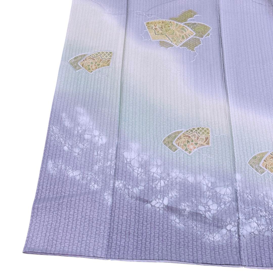 AA8美品 着物 袷 付け下げ刺繍 シワト 薄紫 正絹 暈し 手縫い仕立て 美