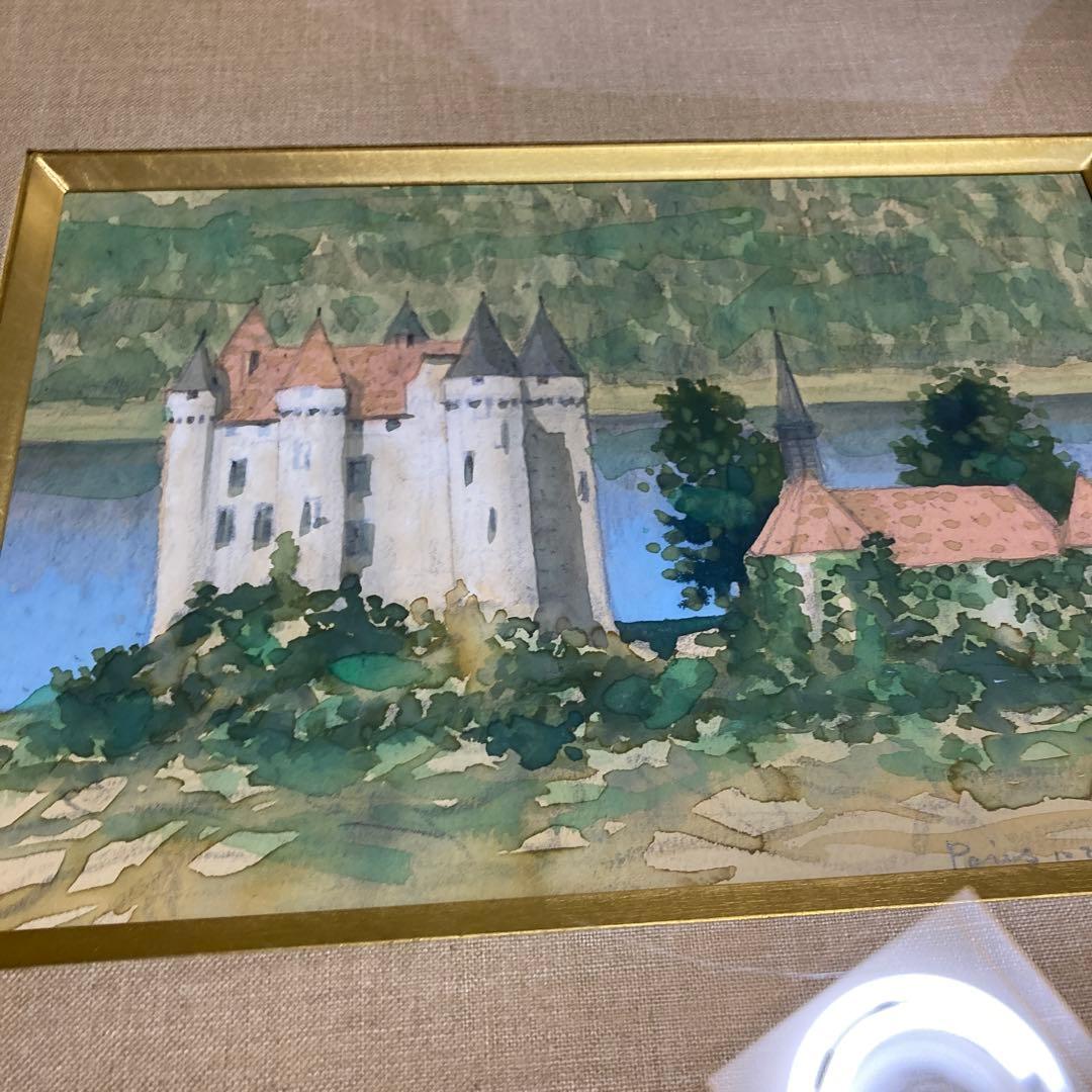 西村龍介先生　湖上の館　水彩