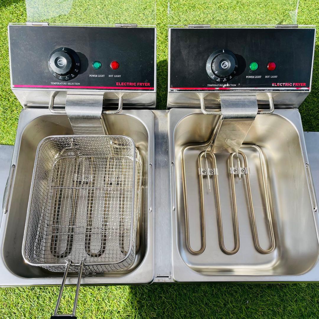 業務用 電気フライヤー 2槽タイプ／バスケット1個／動作良好