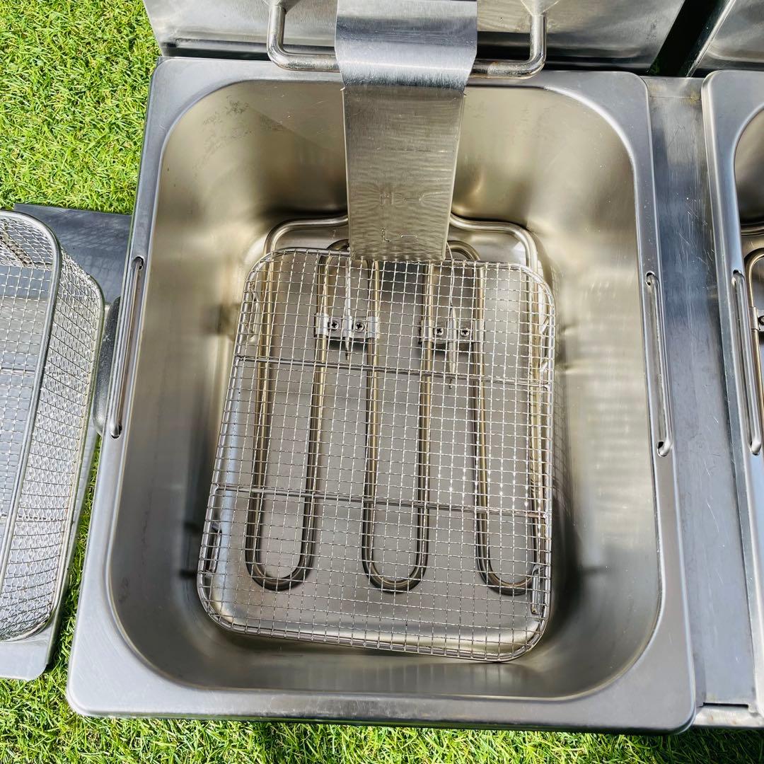 業務用 電気フライヤー 2槽タイプ／バスケット1個／動作良好